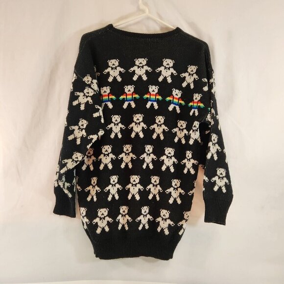 Teddy Bear Tuxedo Ugly Sweater Rainbow Strip Black & White Vtg Unisex Holiday - Picture 6 of 10